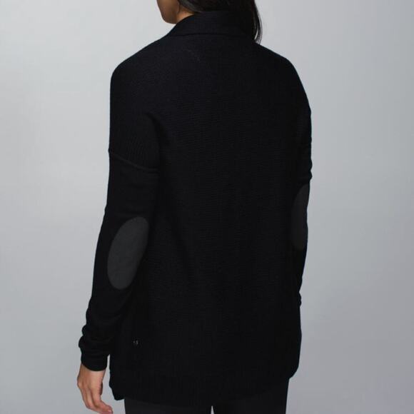Lululemon Wrap It Up Sweater Cardigan Merino Wool BLACK Draped Zipper Pockets - Picture 2 of 7